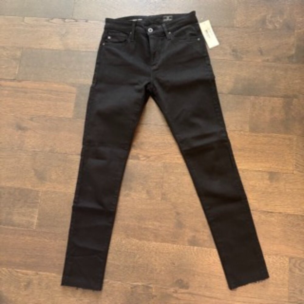 AG Farrah High Rise Skinny Ankle Jeans Black Raw Hem NWT
